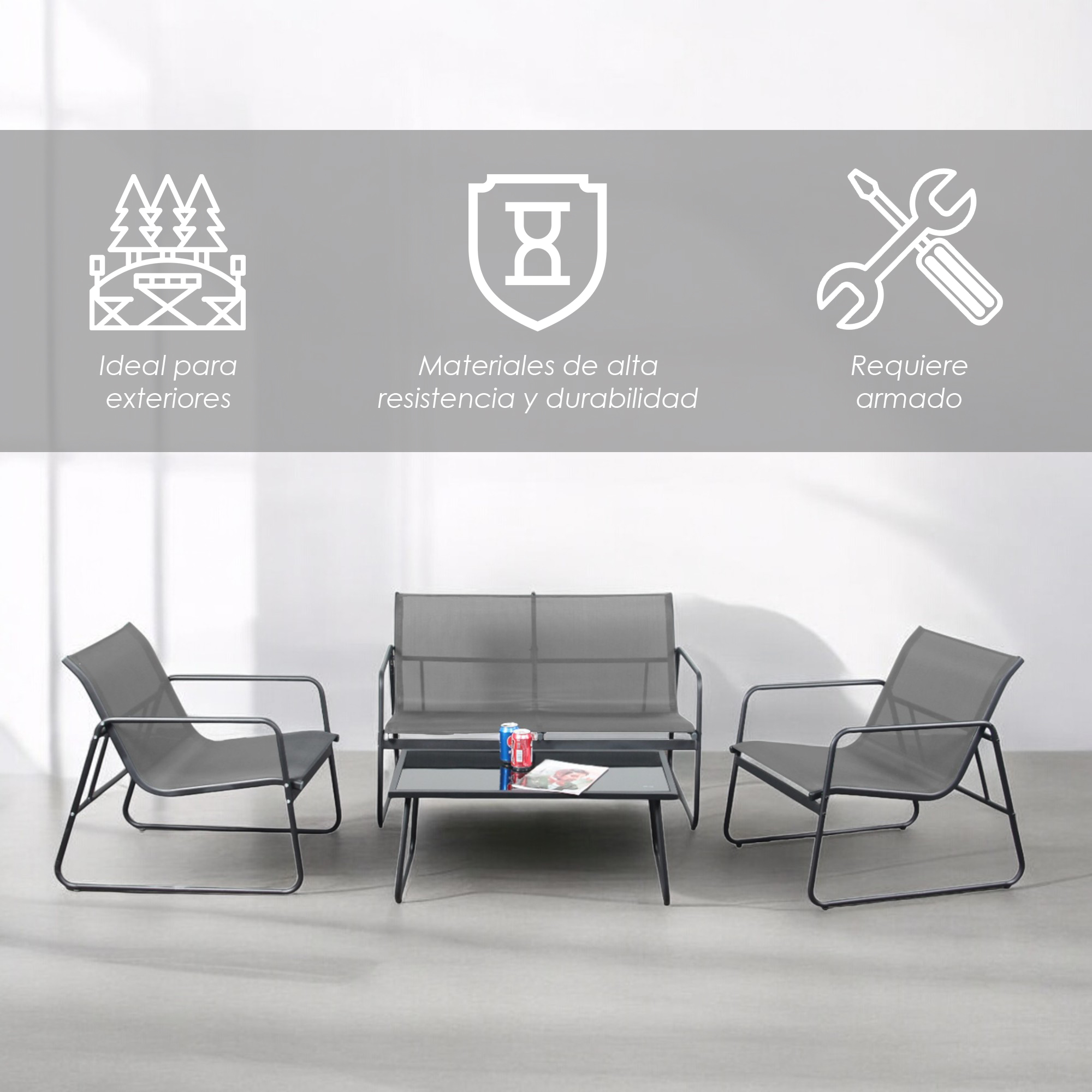 Foto 4 pulgar | Juego de Sala Iliosinnova para Jardín 4 Piezas Gris para Exterior