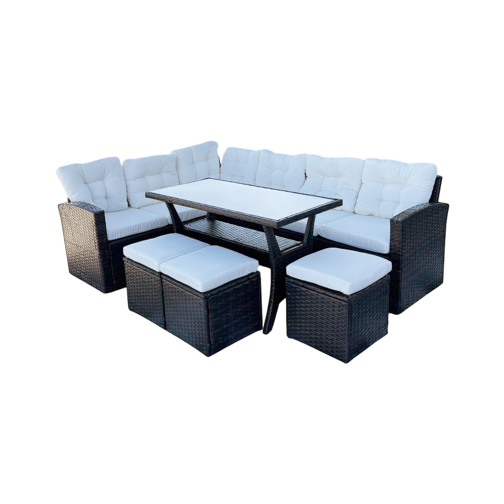 Foto 2 pulgar | Juego de Sala para Jardín Esquinera de Mimbre Sintético Café para 8 Personas