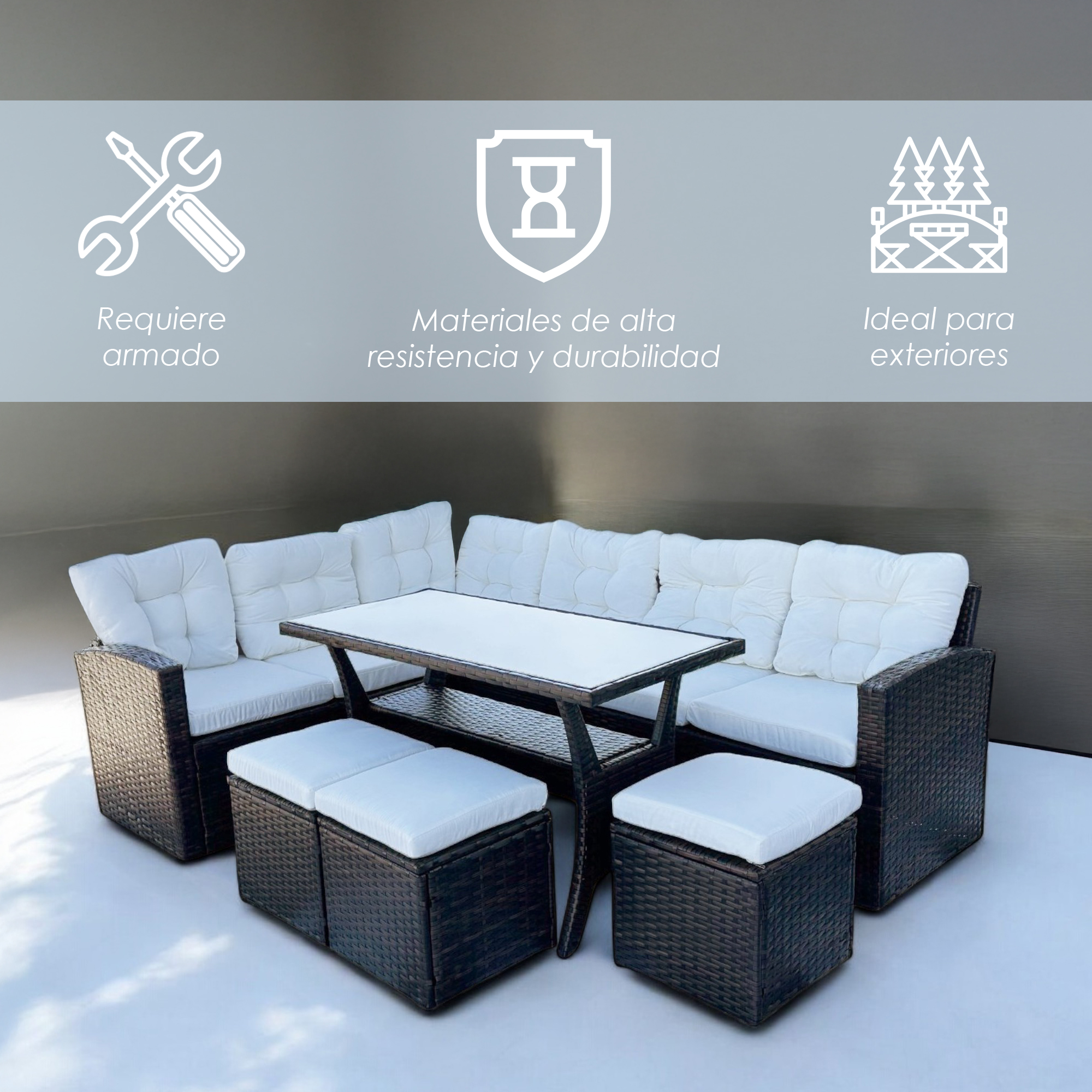 Foto 4 pulgar | Juego de Sala para Jardín Esquinera de Mimbre Sintético Café para 8 Personas