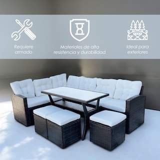 Foto 3 | Juego de Sala para Jardín Esquinera de Mimbre Sintético Café para 8 Personas