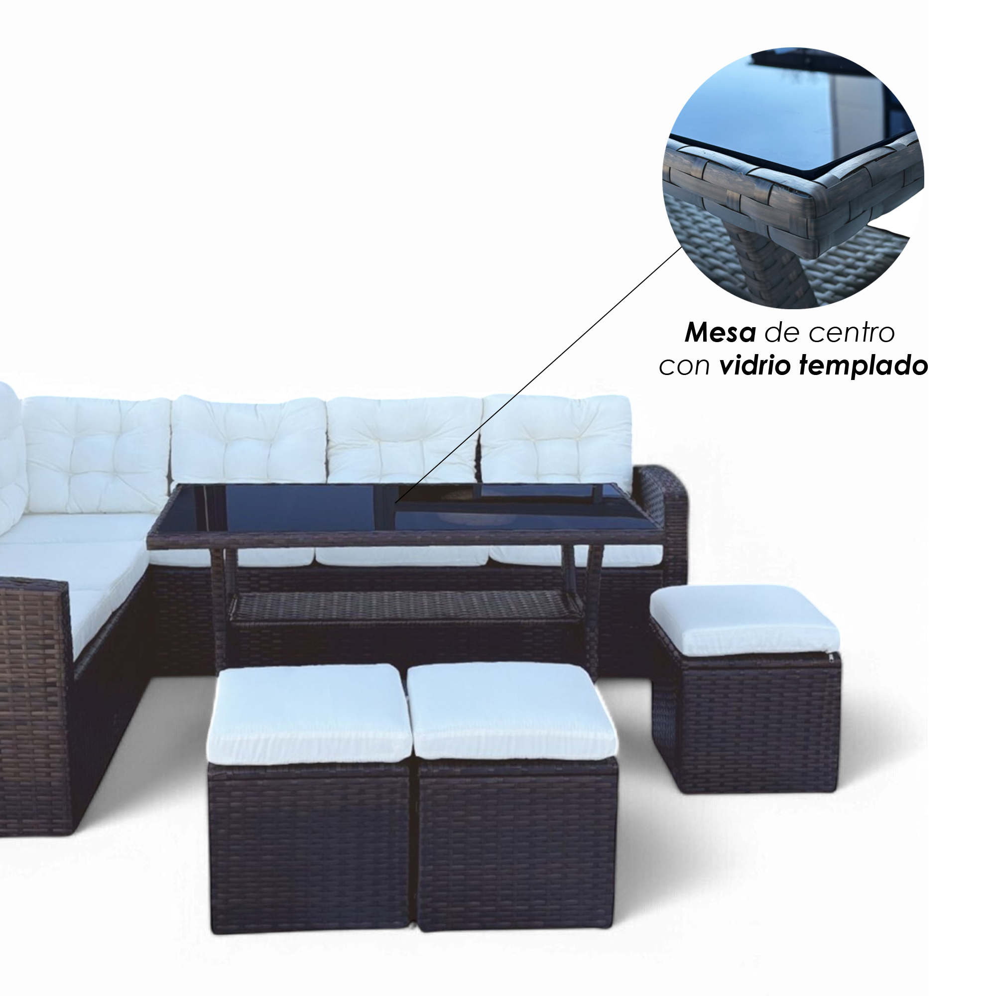 Foto 7 pulgar | Juego de Sala para Jardín Esquinera de Mimbre Sintético Café para 8 Personas