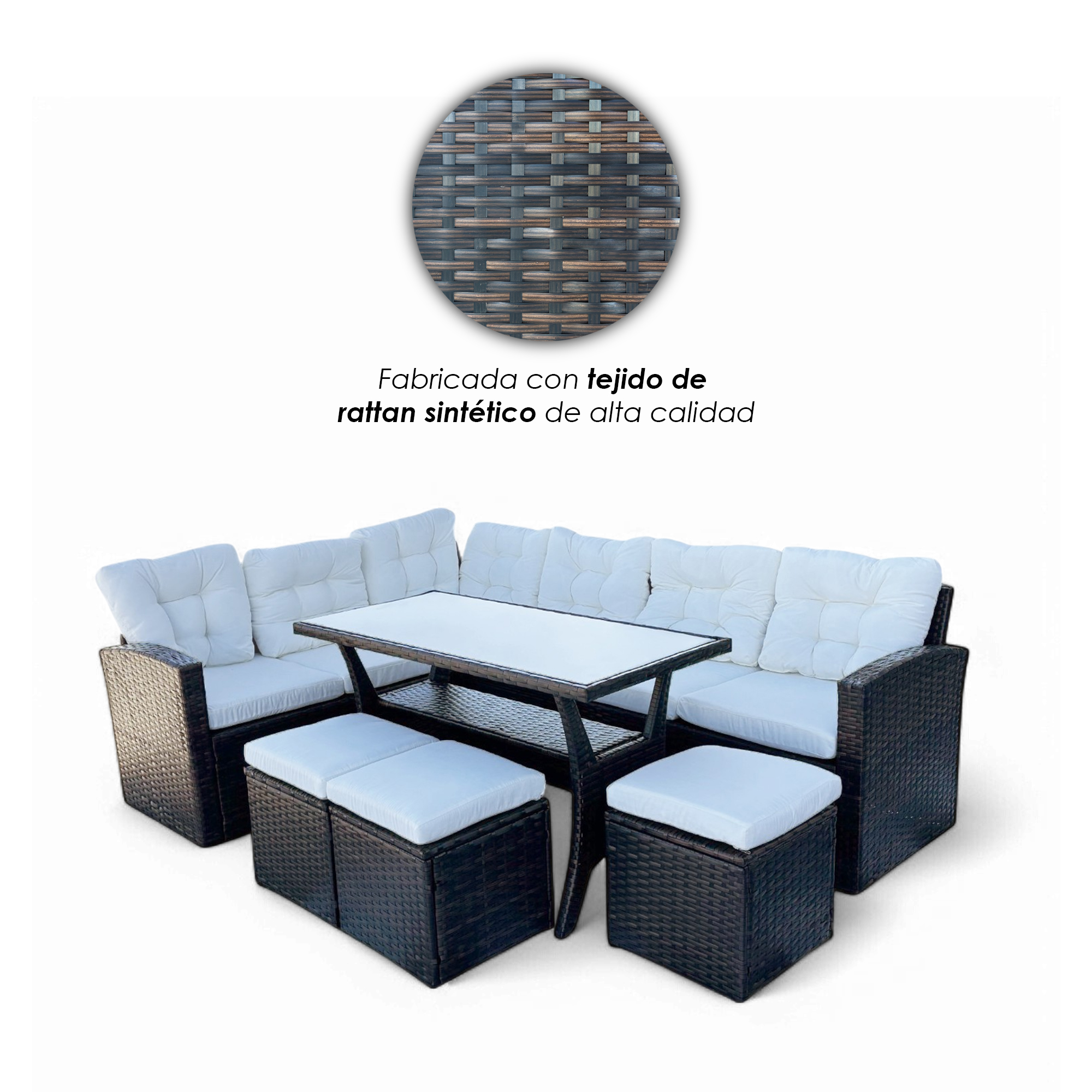 Foto 9 pulgar | Juego de Sala para Jardín Esquinera de Mimbre Sintético Café para 8 Personas