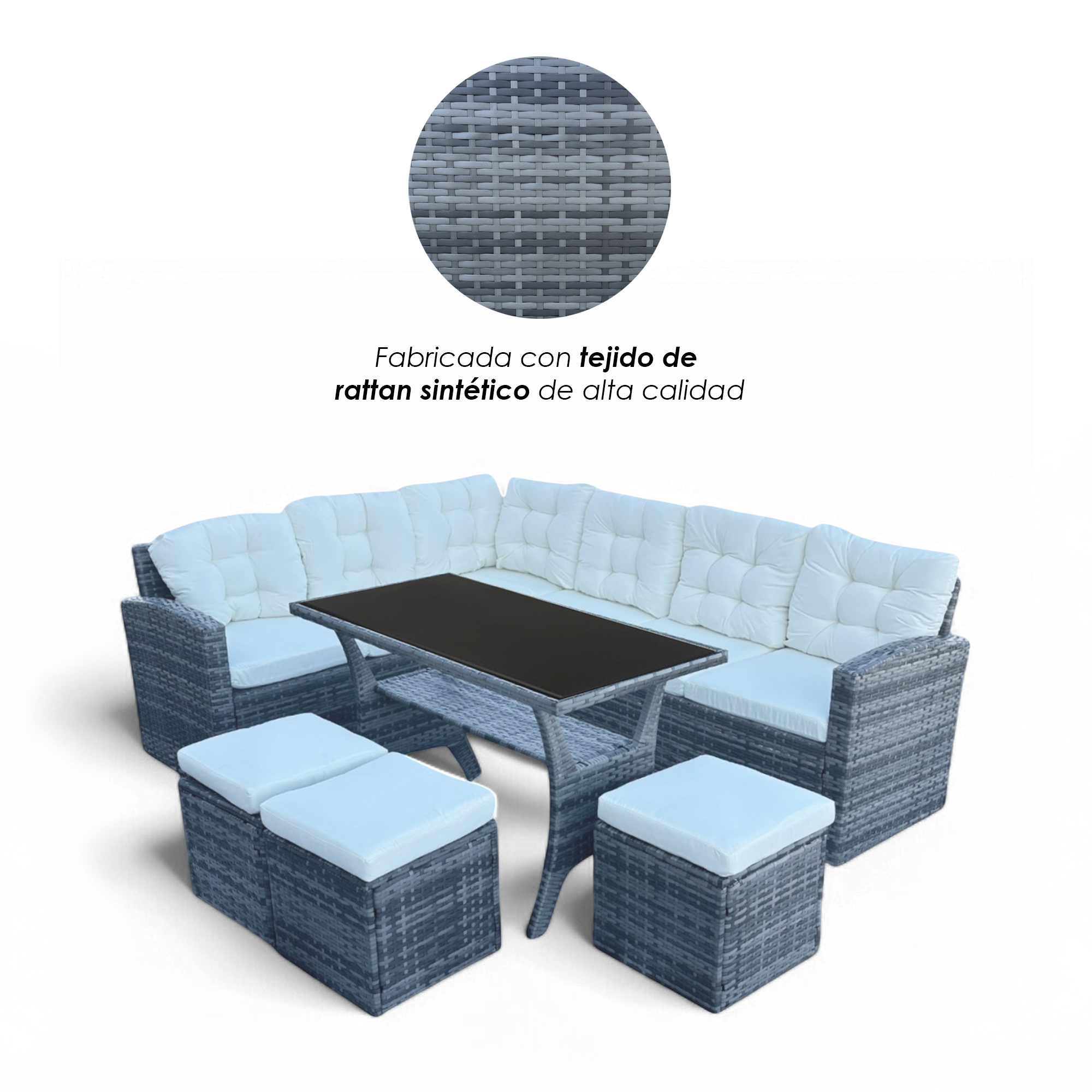 Foto 8 | Sala para Jardín Esquinera Iliosinnova Mesa de Centro de Cristal Templado Sofás de Mimbre Sintético 6 Piezas