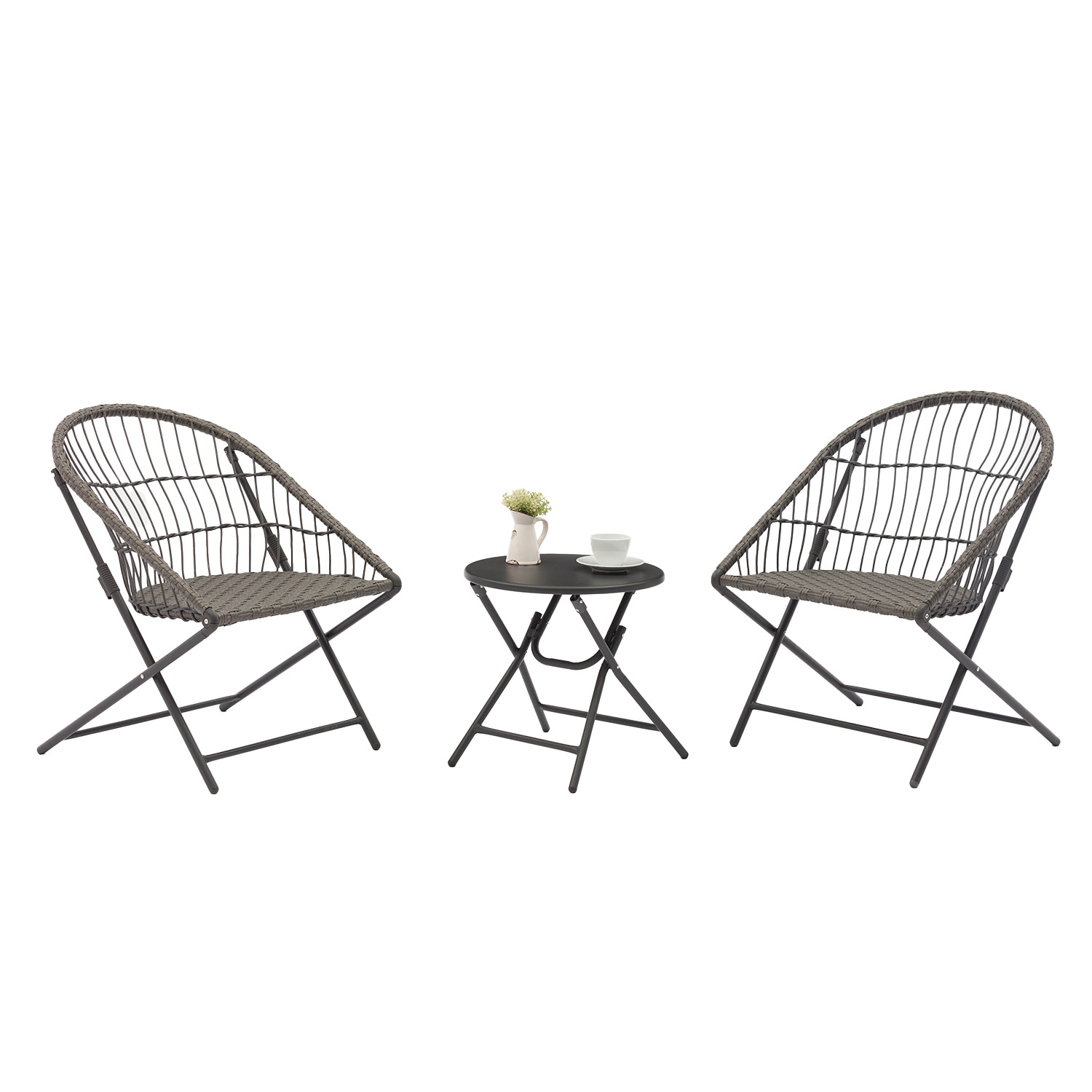 Foto 1 | Set De Terraza Y Jardin Top Living Rangun Gris Con Mesa Auxiliar Plegable Y 2 Sillas De Ratán Sintético Plegables