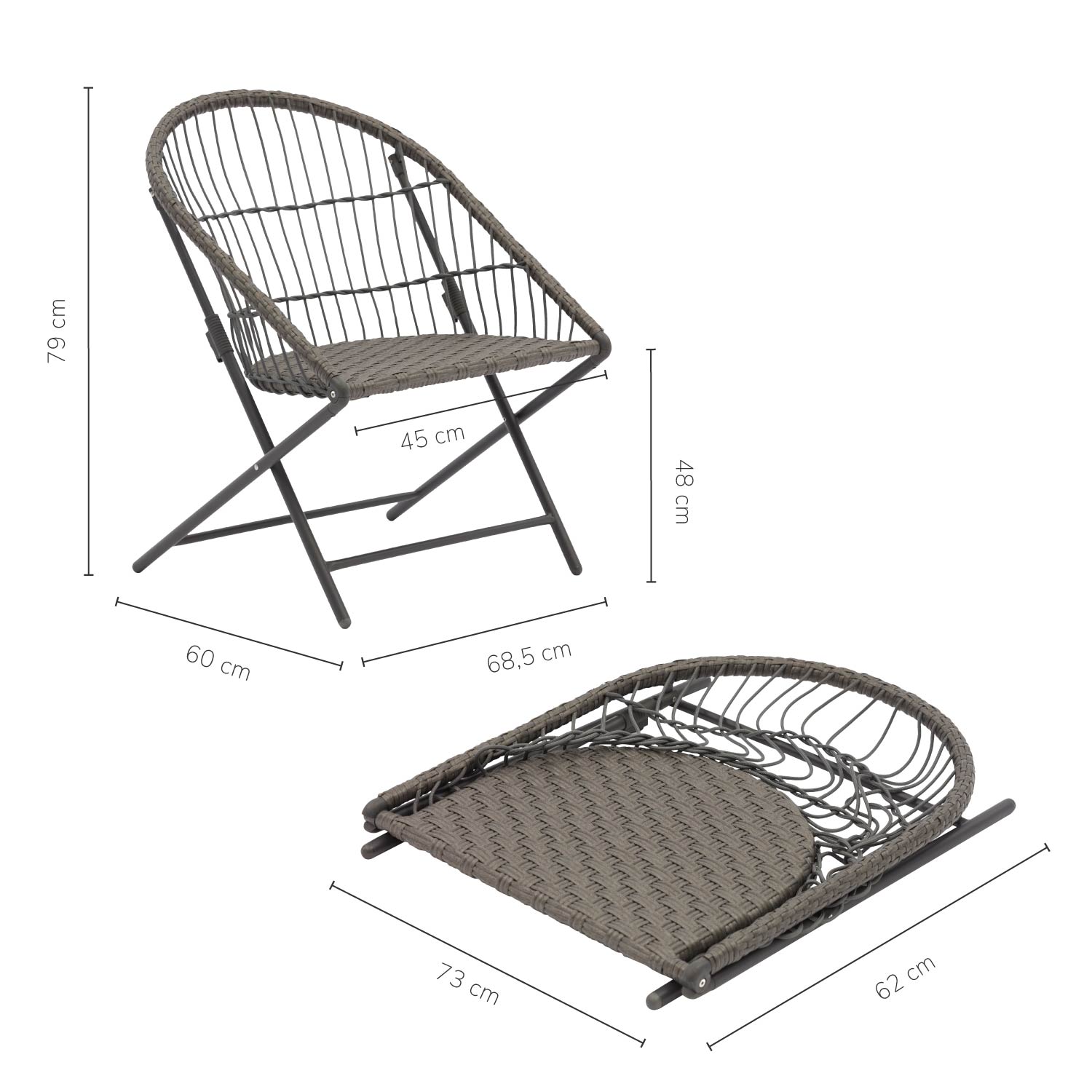 Foto 4 pulgar | Set De Terraza Y Jardin Top Living Rangun Gris Con Mesa Auxiliar Plegable Y 2 Sillas De Ratán Sintético Plegables