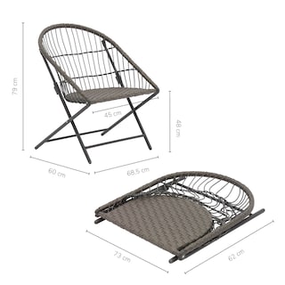 Foto 3 | Set De Terraza Y Jardin Top Living Rangun Gris Con Mesa Auxiliar Plegable Y 2 Sillas De Ratán Sintético Plegables