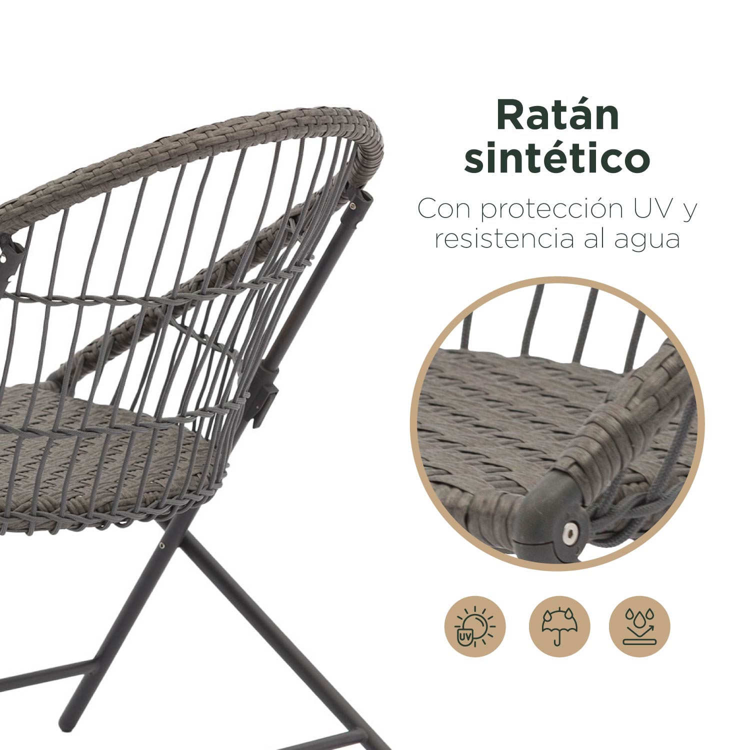 Foto 6 pulgar | Set De Terraza Y Jardin Top Living Rangun Gris Con Mesa Auxiliar Plegable Y 2 Sillas De Ratán Sintético Plegables