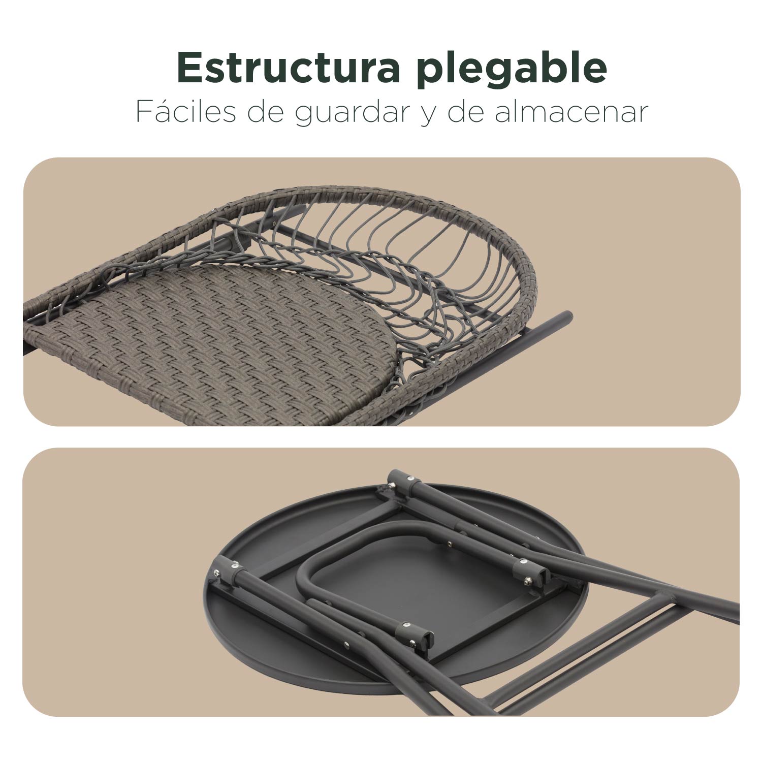 Foto 7 pulgar | Set De Terraza Y Jardin Top Living Rangun Gris Con Mesa Auxiliar Plegable Y 2 Sillas De Ratán Sintético Plegables