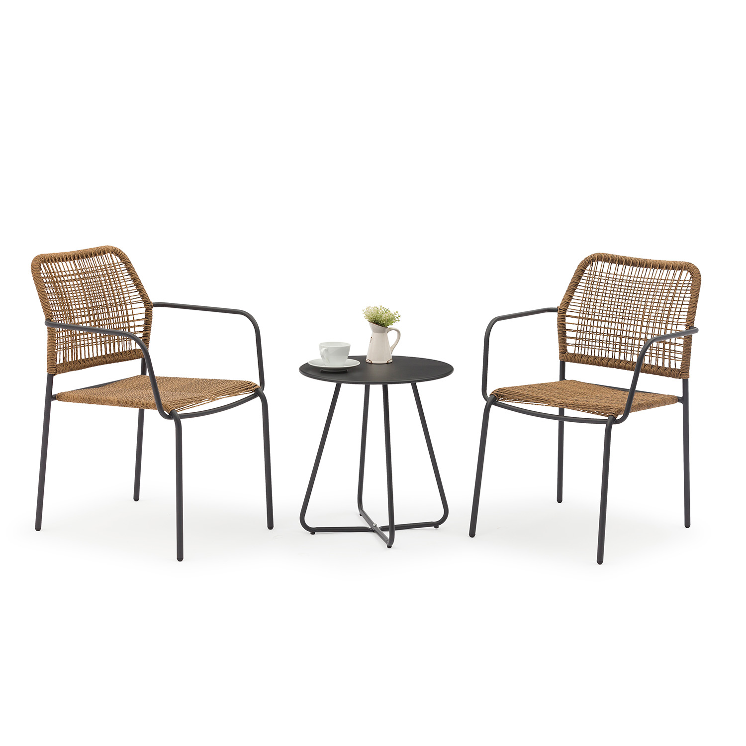 Set De Jardín Top Living 2 Sillas De Ratán Sintético + Mesa Auxiliar Redonda