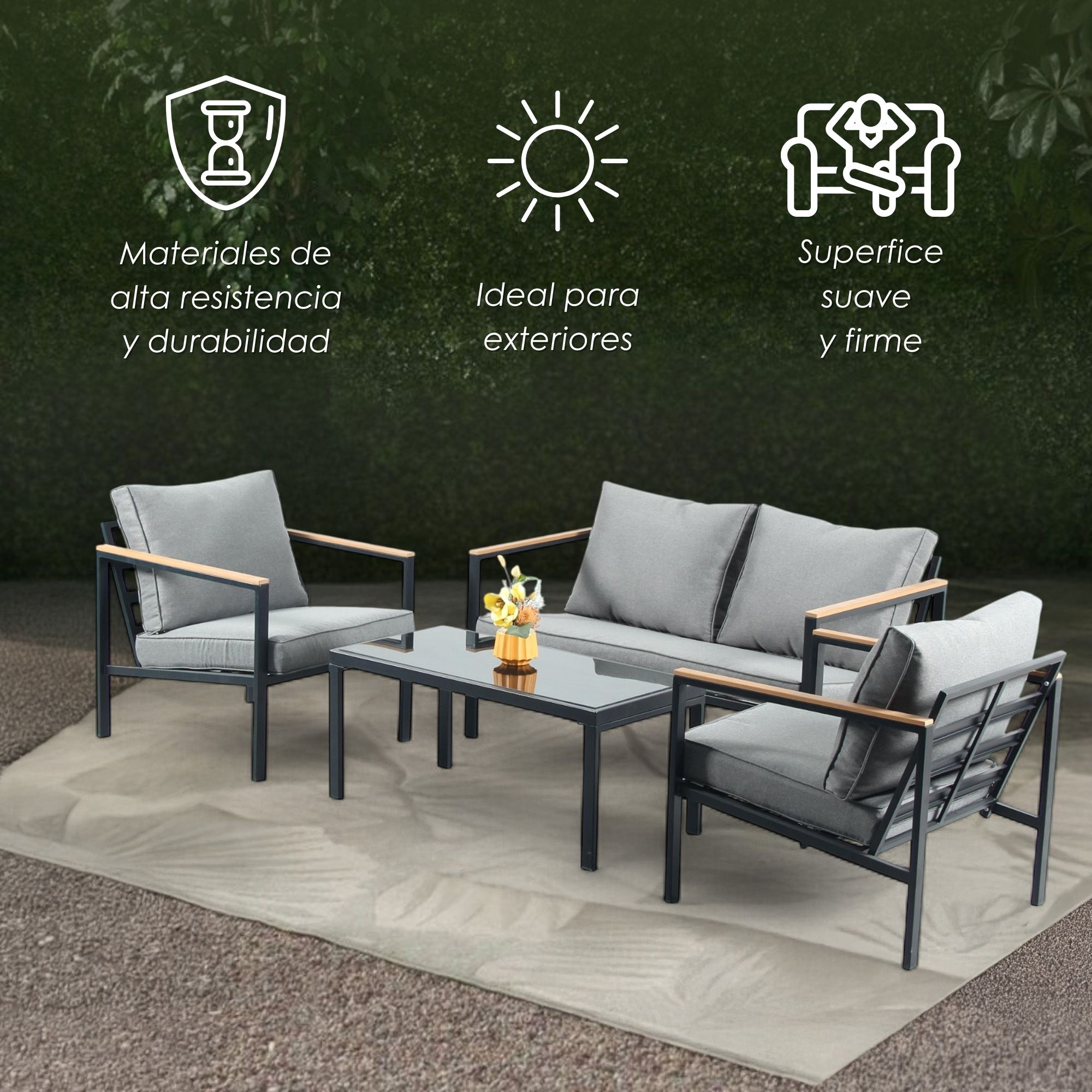 Foto 4 pulgar | Ilios Innova | Sala De Jardín Minimalista Para 4 Personas Con Mesa Vidrio
