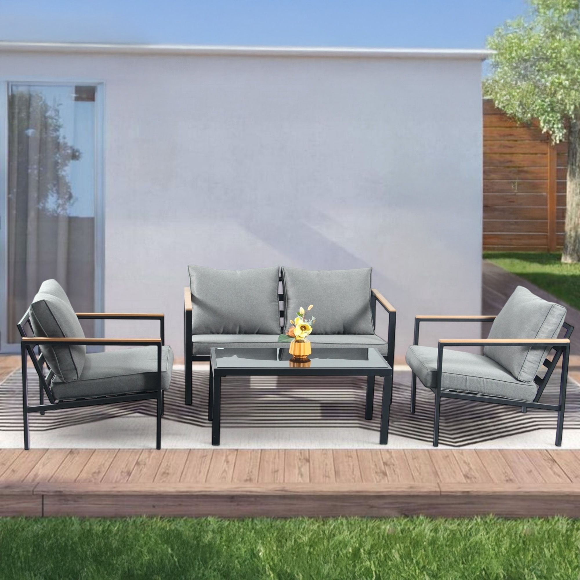 Foto 5 pulgar | Ilios Innova | Sala De Jardín Minimalista Para 4 Personas Con Mesa Vidrio