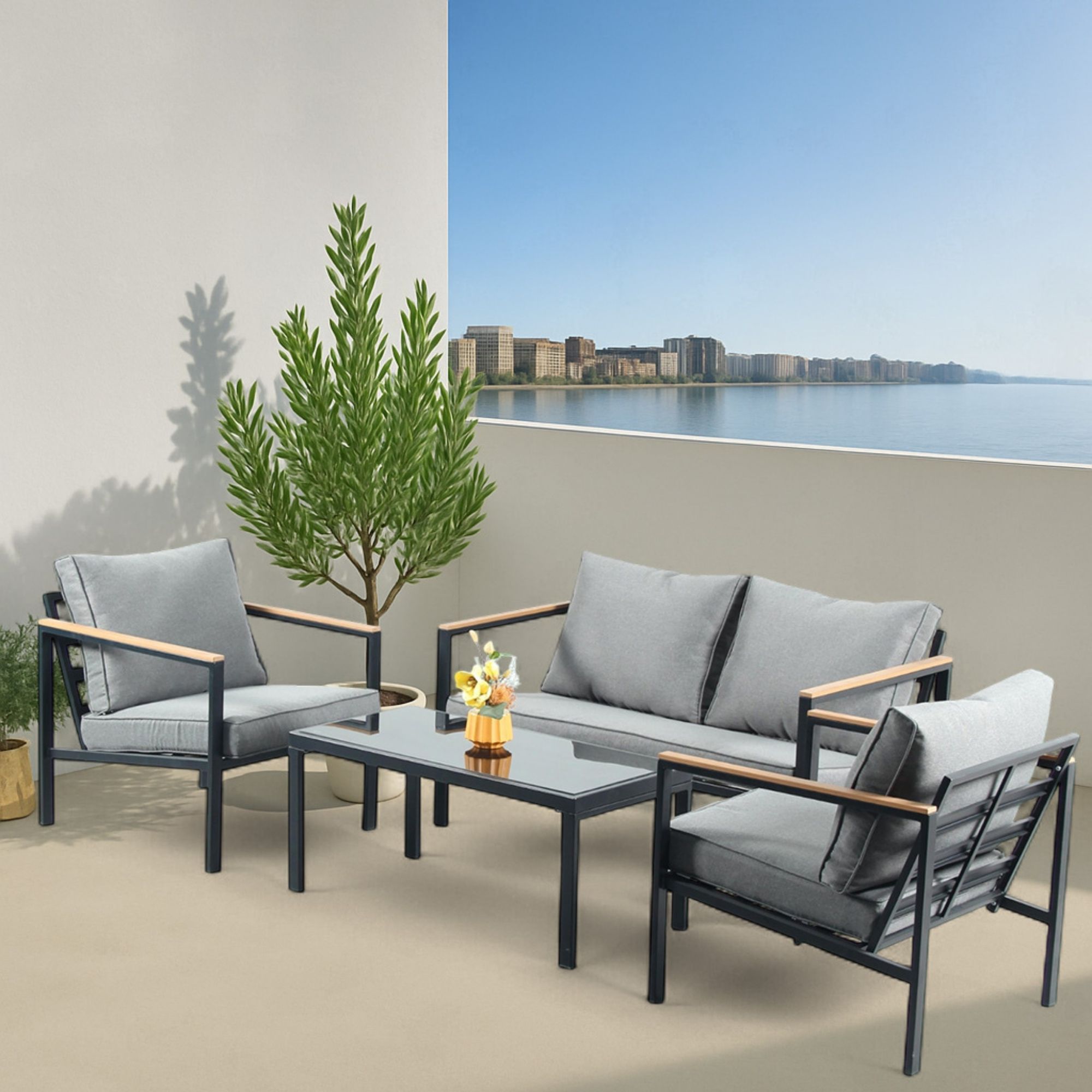 Foto 5 | Ilios Innova | Sala De Jardín Minimalista Para 4 Personas Con Mesa Vidrio