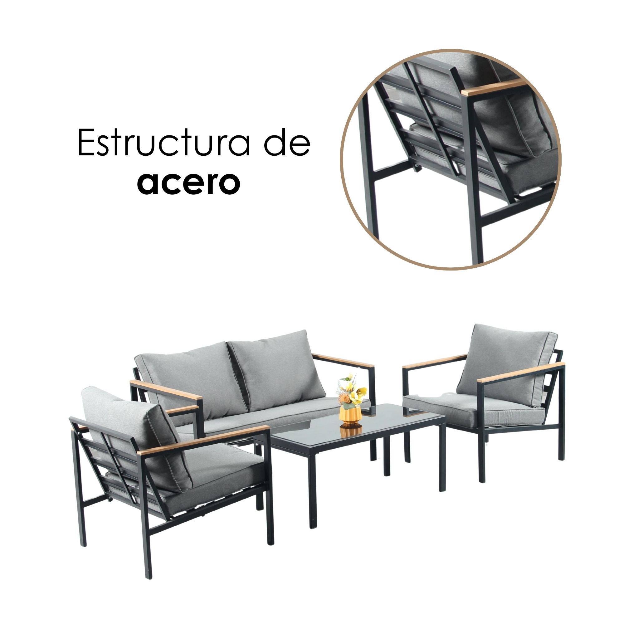 Foto 6 | Ilios Innova | Sala De Jardín Minimalista Para 4 Personas Con Mesa Vidrio