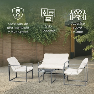 Foto 3 | Ilios Innova | Sala De Jardín 4 Piezas Con Estructura Metálica, Cojines Cómodos Y Mesa De Centro Con Vidrio Templado