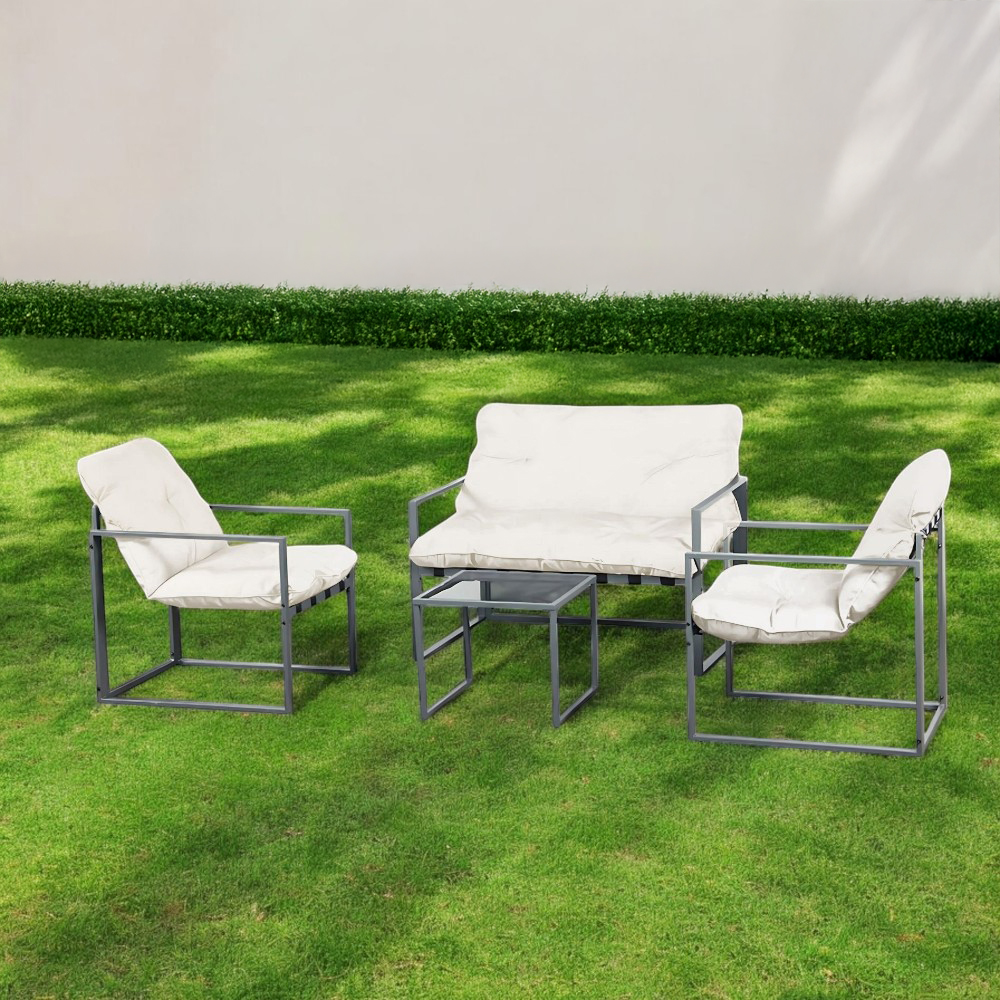 Foto 5 pulgar | Ilios Innova | Sala De Jardín 4 Piezas Con Estructura Metálica, Cojines Cómodos Y Mesa De Centro Con Vidrio Templado