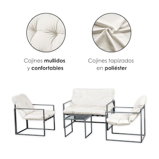 Foto 7 | Ilios Innova | Sala De Jardín 4 Piezas Con Estructura Metálica, Cojines Cómodos Y Mesa De Centro Con Vidrio Templado