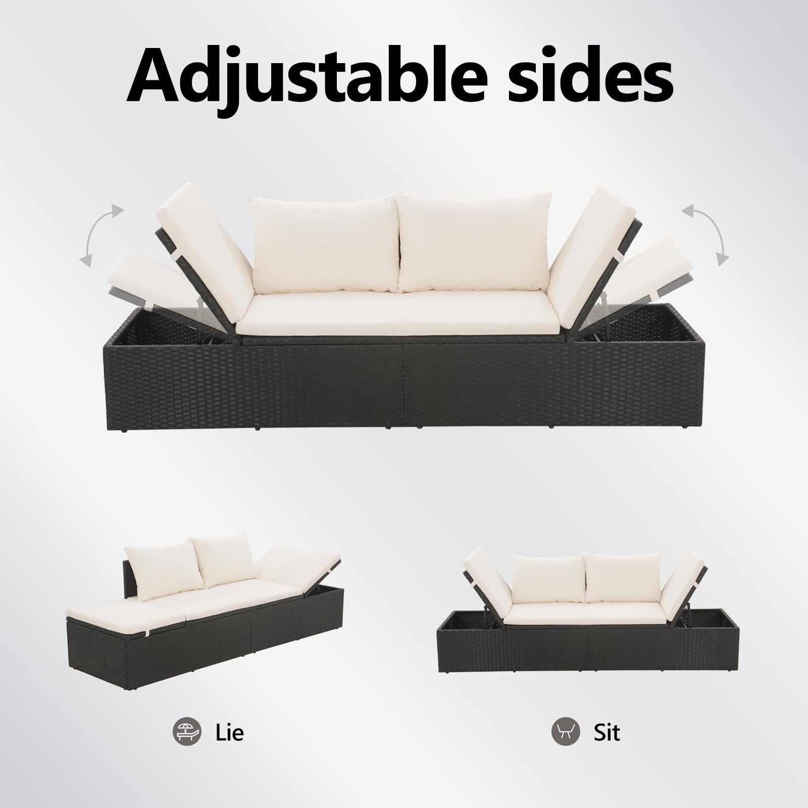Foto 6 pulgar | Cama De Patio Y Tumbona Vidaxl Ajustables En Poliratán - Venta Internacional.