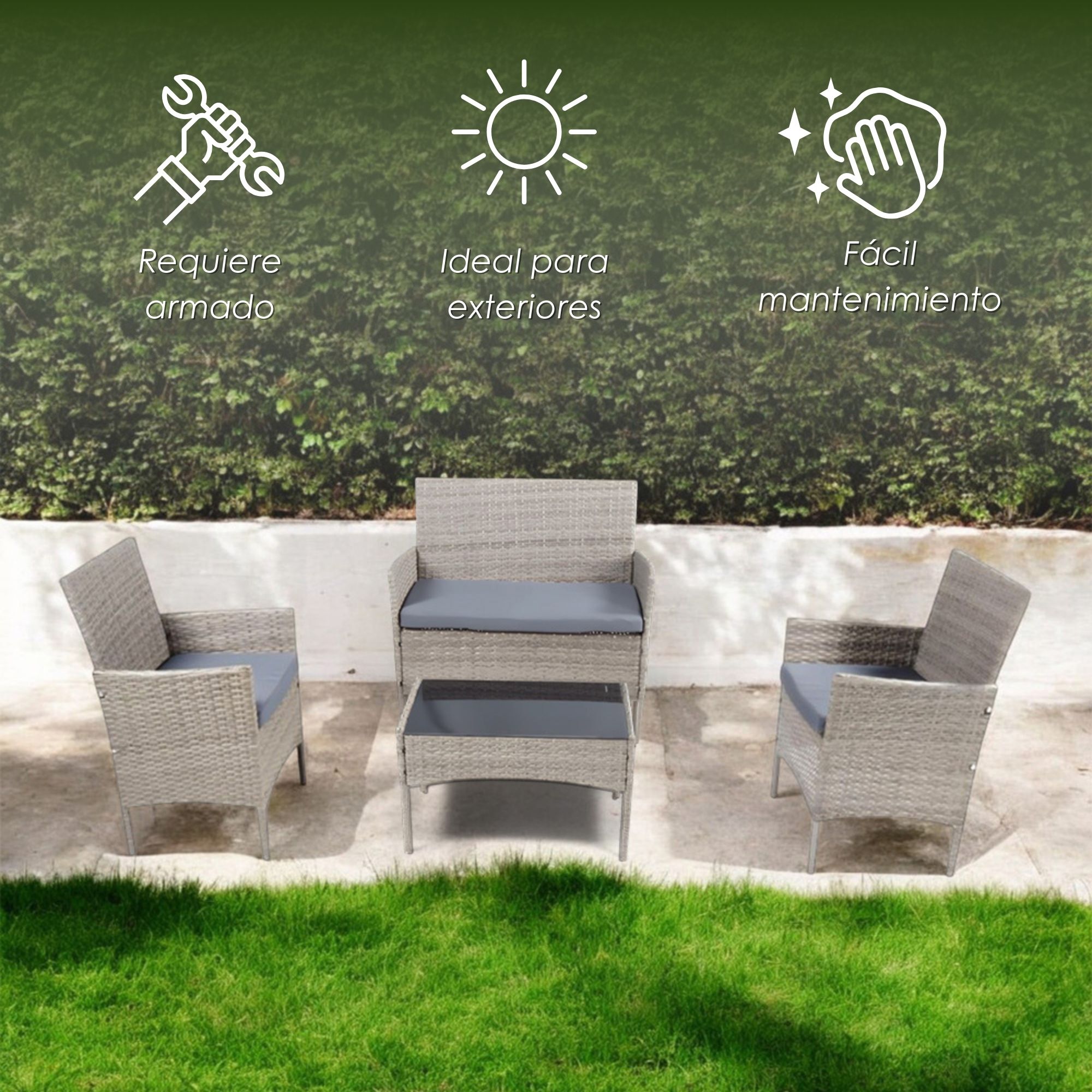 Foto 4 pulgar | Ilios Innova | Juego De Sala Para Jardín De 4 Piezas Fabricado En Mimbre Sintético Color Gris Con Cojines Grises