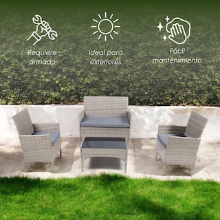 Foto 3 | Ilios Innova | Juego De Sala Para Jardín De 4 Piezas Fabricado En Mimbre Sintético Color Gris Con Cojines Grises