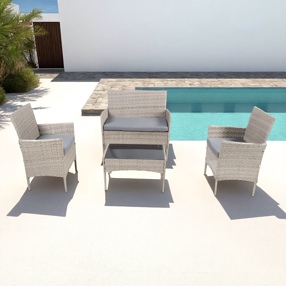Foto 5 pulgar | Ilios Innova | Juego De Sala Para Jardín De 4 Piezas Fabricado En Mimbre Sintético Color Gris Con Cojines Grises