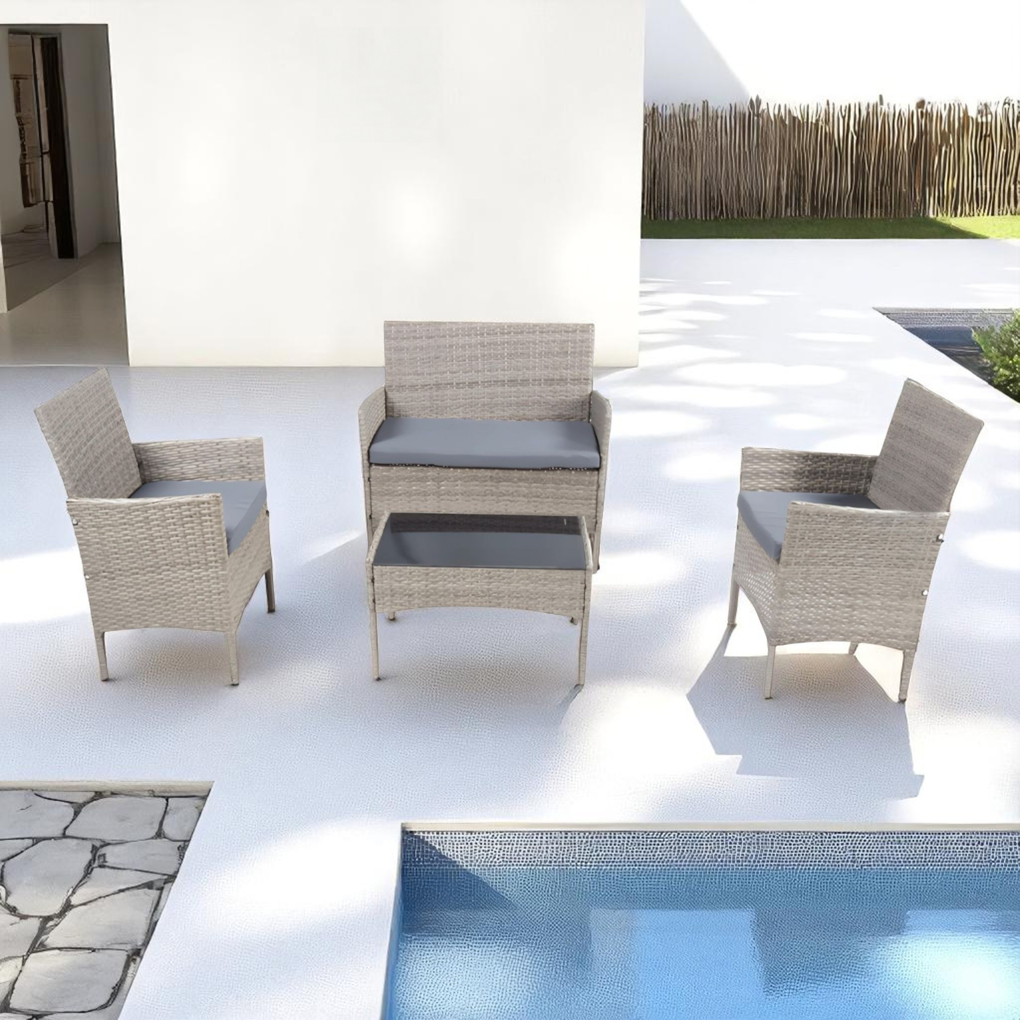Foto 5 | Ilios Innova | Juego De Sala Para Jardín De 4 Piezas Fabricado En Mimbre Sintético Color Gris Con Cojines Grises