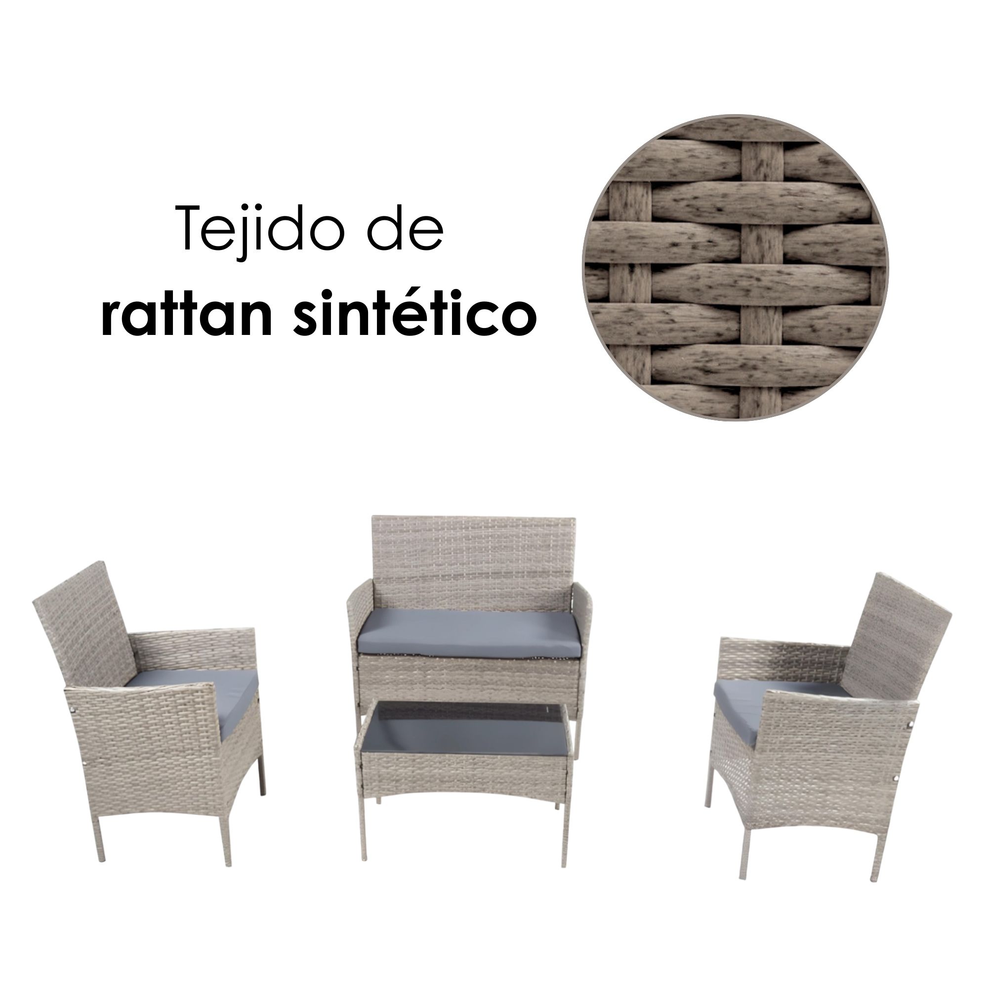 Foto 6 | Ilios Innova | Juego De Sala Para Jardín De 4 Piezas Fabricado En Mimbre Sintético Color Gris Con Cojines Grises