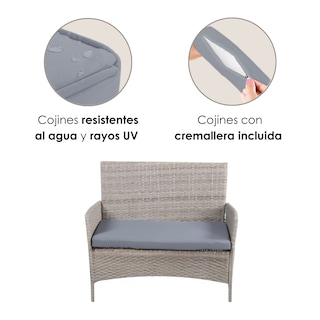 Foto 7 | Ilios Innova | Juego De Sala Para Jardín De 4 Piezas Fabricado En Mimbre Sintético Color Gris Con Cojines Grises
