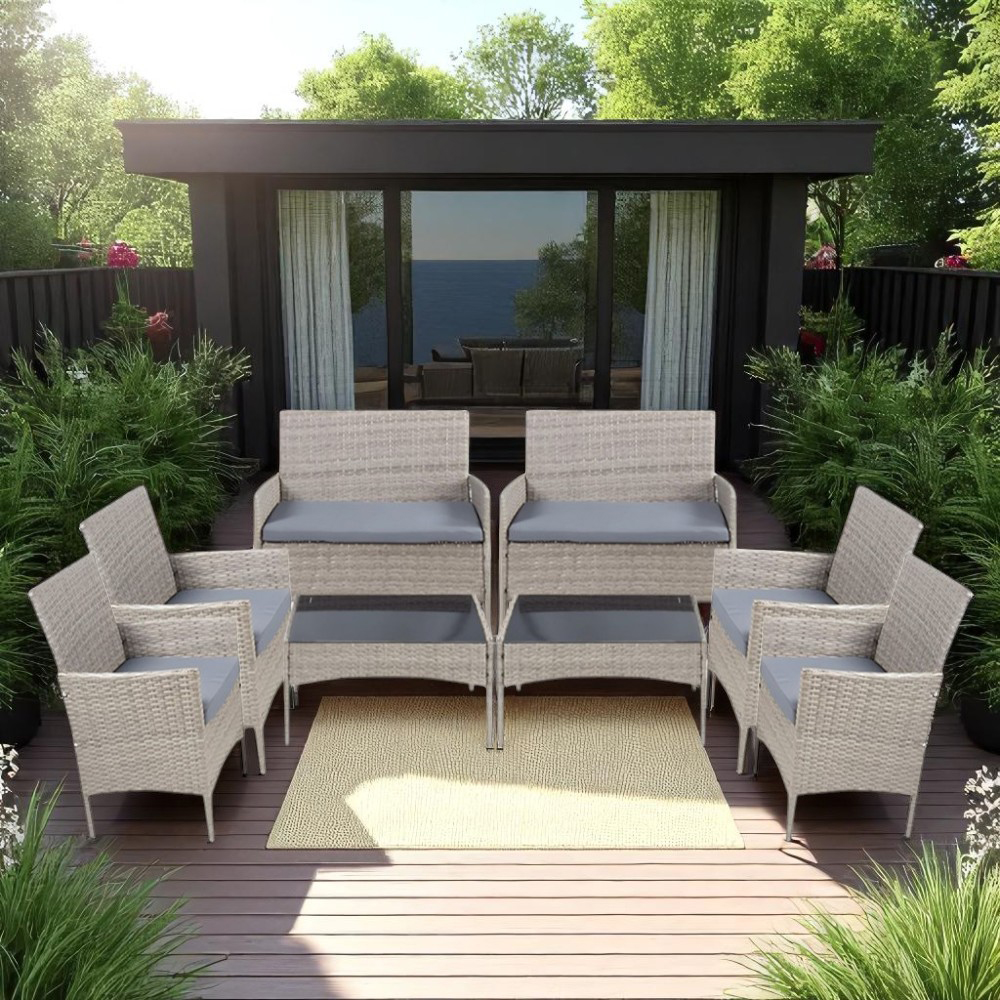 Foto 6 pulgar | Ilios Innova | Juego De Muebles De Jardín De Mimbre Para 8 Personas