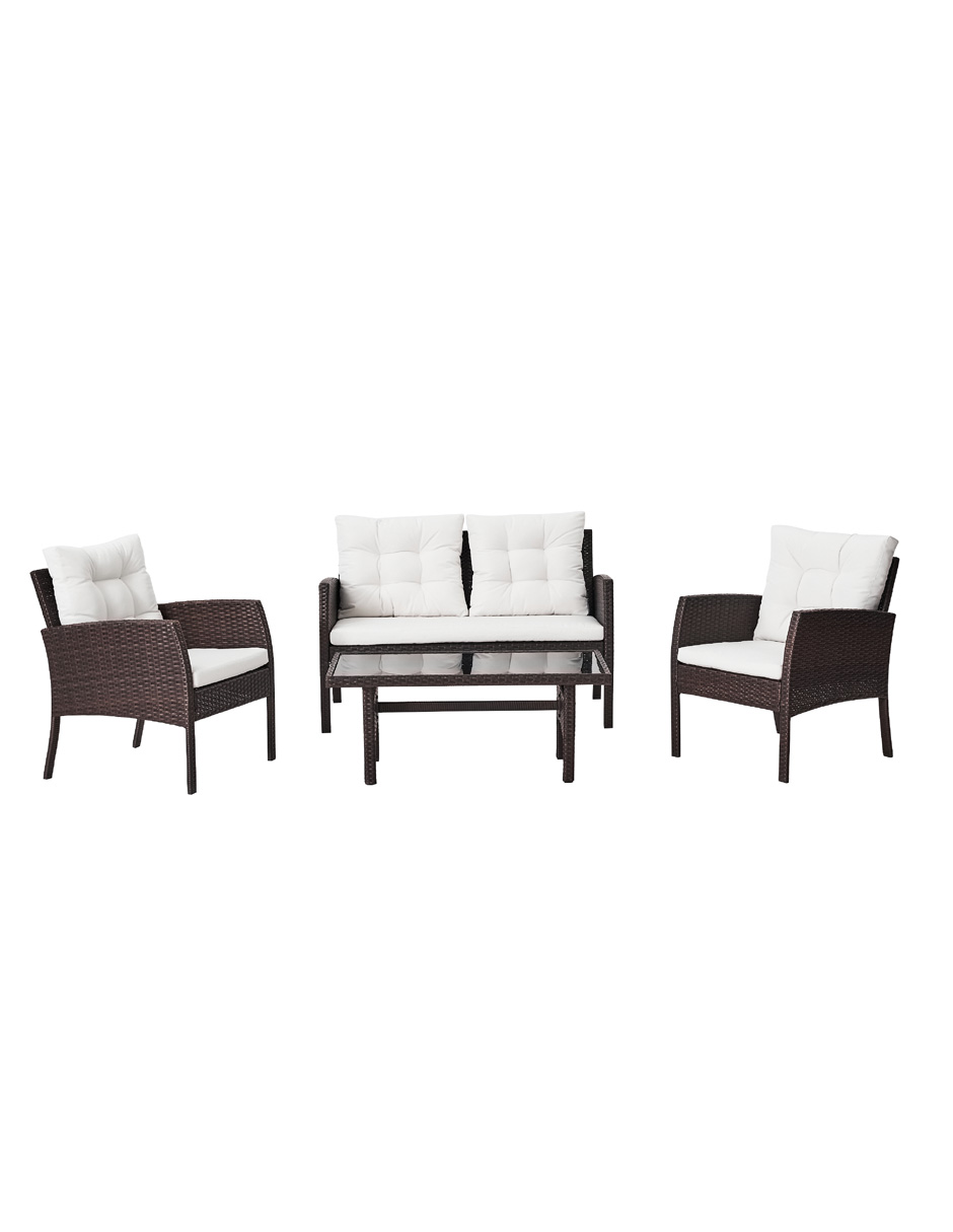 Naterial Set De Jardín : Sofá De Dos Plazas Tipo Ratán + Dos Sillas Individuales Tipo Ratán + Una Mesa De Ce