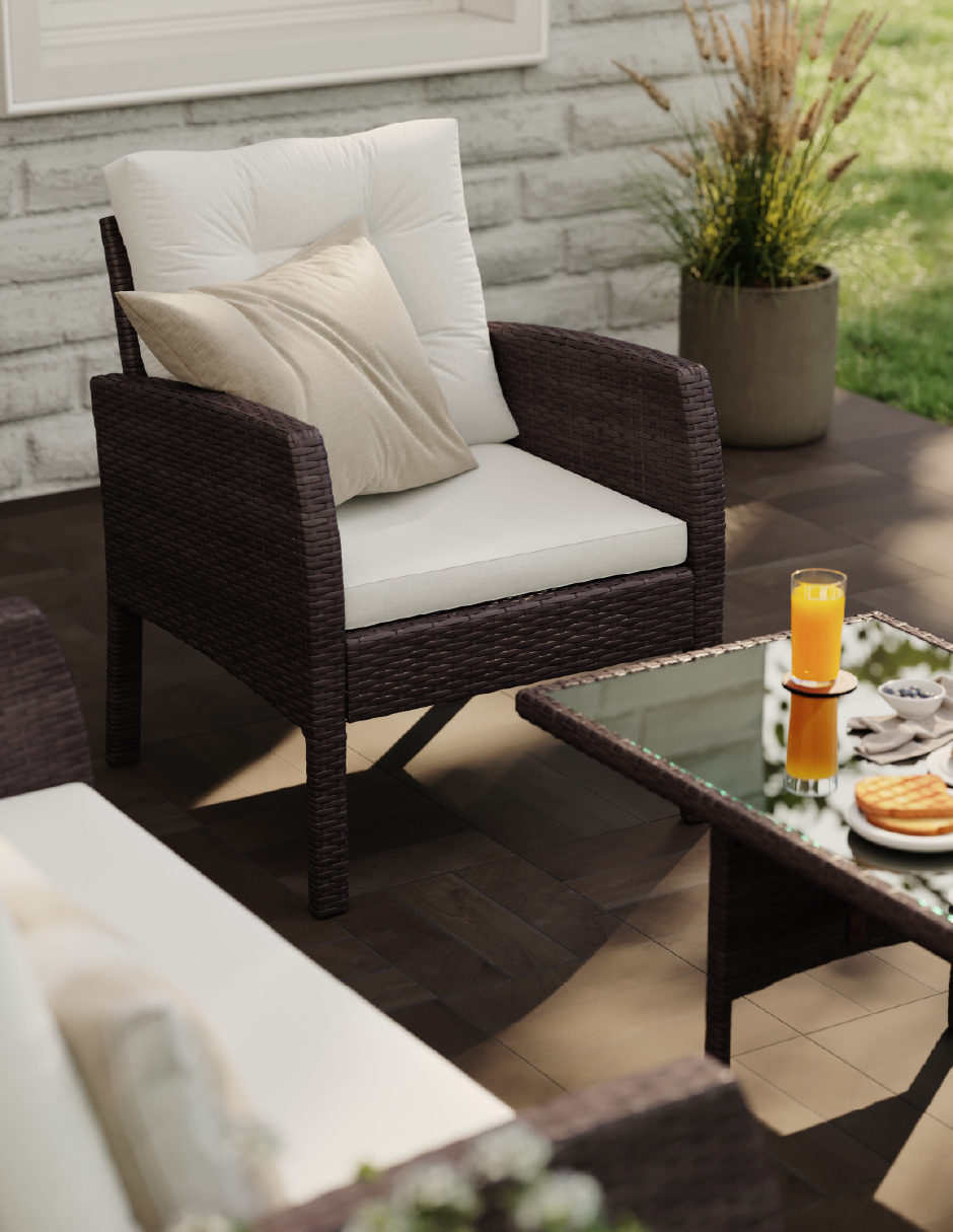 Foto 4 | Naterial Set De Jardín : Sofá De Dos Plazas Tipo Ratán + Dos Sillas Individuales Tipo Ratán + Una Mesa De Ce