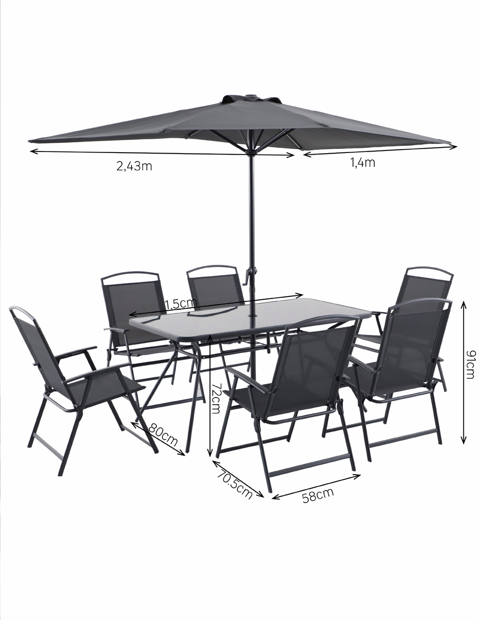 Foto 8 | Naterial Set De Comedor 6 Sillas Plegables + Mesa + 1 Sombrilla De Acero Para Exterior, Modelo Doma