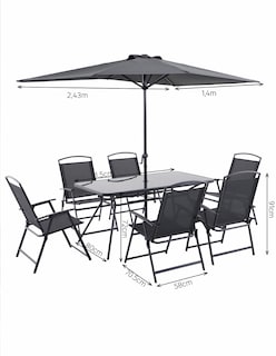 Foto 8 | Naterial Set De Comedor 6 Sillas Plegables + Mesa + 1 Sombrilla De Acero Para Exterior, Modelo Doma