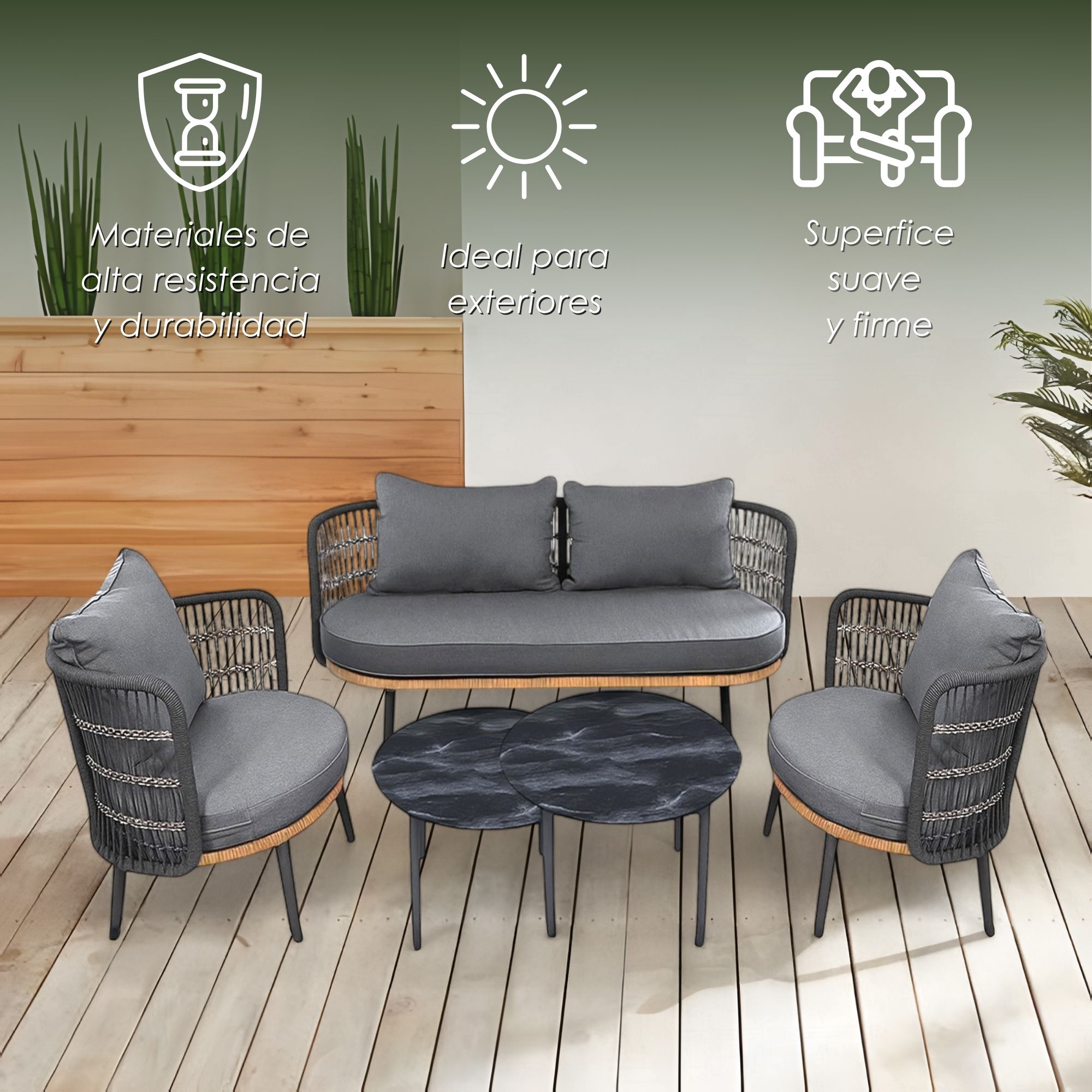 Foto 4 pulgar | Ilios Innova | Sala De Jardín De 5 Piezas Gris Moderna Con Cojines Y Estructura Metálica – Ideal Para Terra