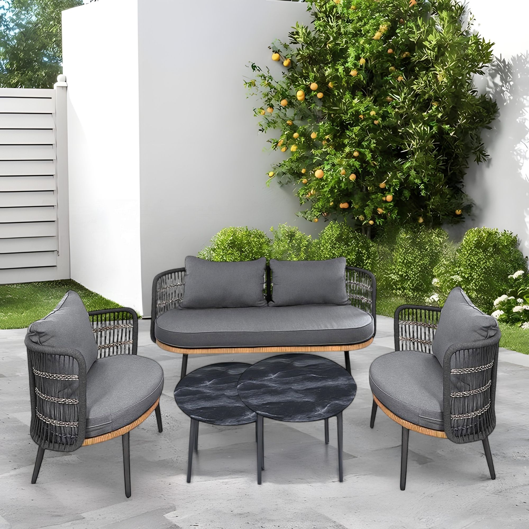 Foto 5 pulgar | Ilios Innova | Sala De Jardín De 5 Piezas Gris Moderna Con Cojines Y Estructura Metálica – Ideal Para Terra