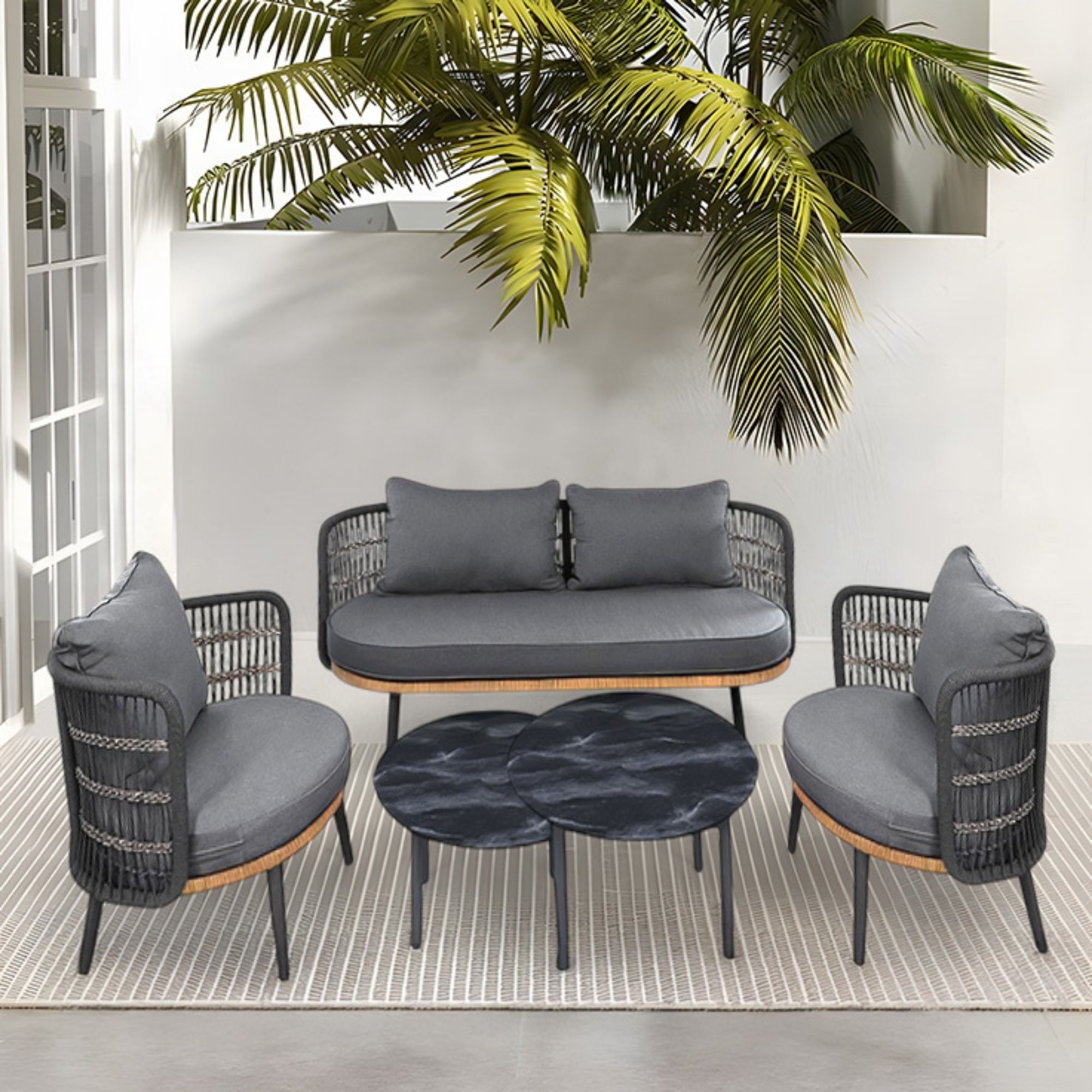 Foto 6 pulgar | Ilios Innova | Sala De Jardín De 5 Piezas Gris Moderna Con Cojines Y Estructura Metálica – Ideal Para Terra