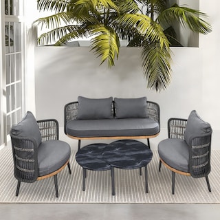 Foto 5 | Ilios Innova | Sala De Jardín De 5 Piezas Gris Moderna Con Cojines Y Estructura Metálica – Ideal Para Terra