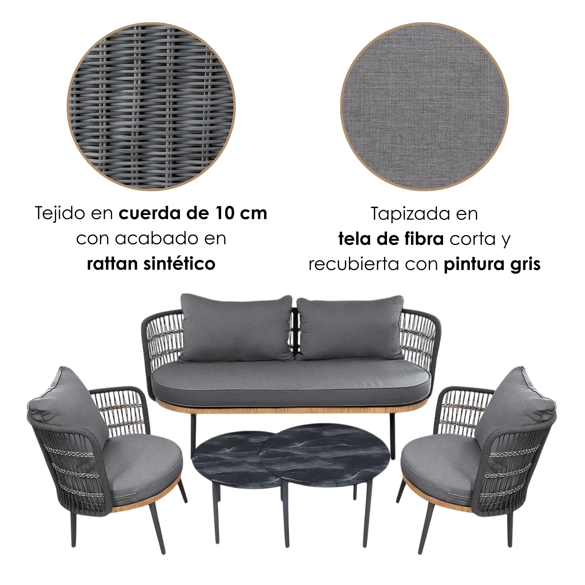 Foto 7 pulgar | Ilios Innova | Sala De Jardín De 5 Piezas Gris Moderna Con Cojines Y Estructura Metálica – Ideal Para Terra