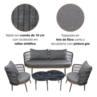 Foto 6 | Ilios Innova | Sala De Jardín De 5 Piezas Gris Moderna Con Cojines Y Estructura Metálica – Ideal Para Terra