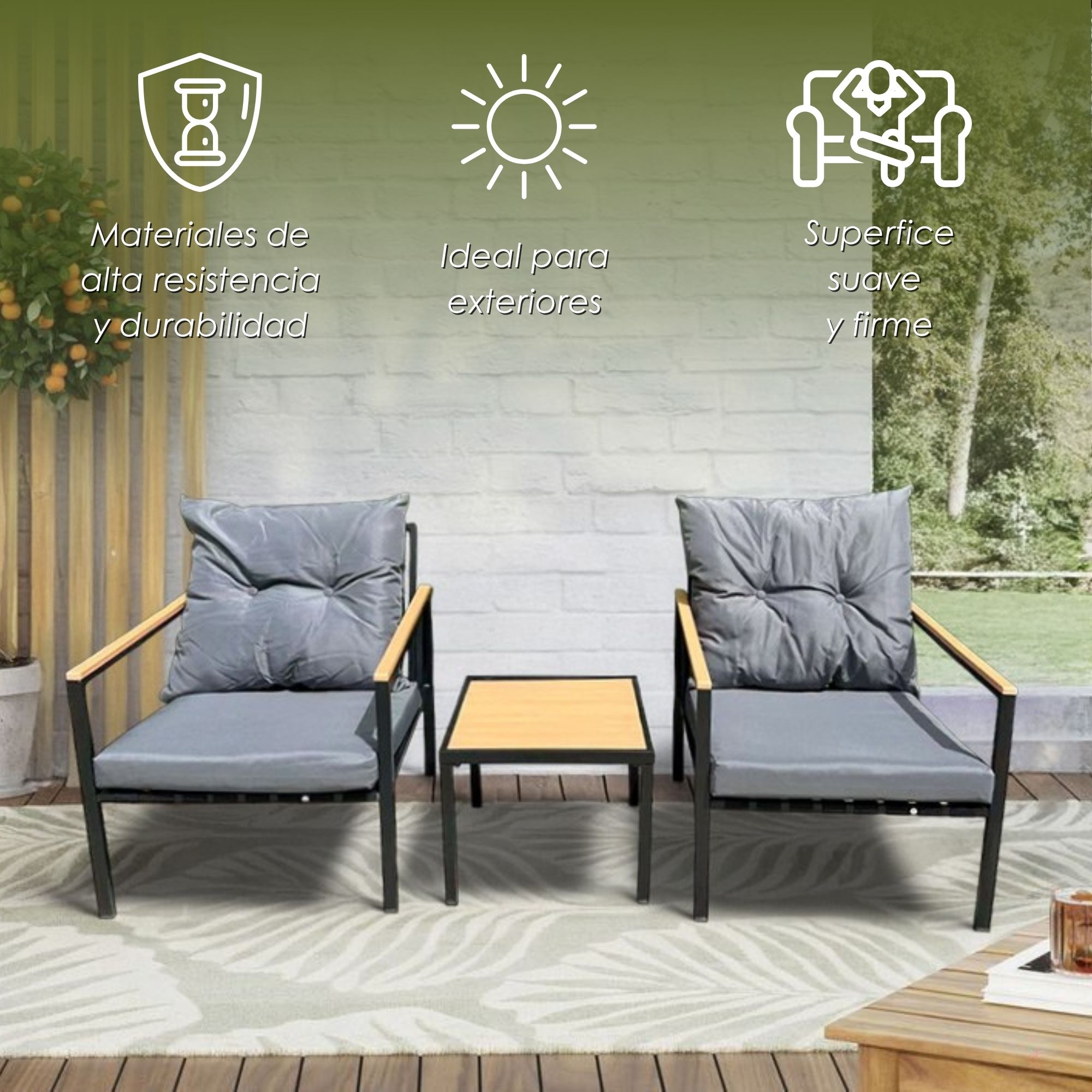 Foto 4 pulgar | Ilios Innova | Sala De Jardín 2 Plazas Gris Con Mesa De Centro  Diseño Moderno Para Exterior  Terraza O Balcón.