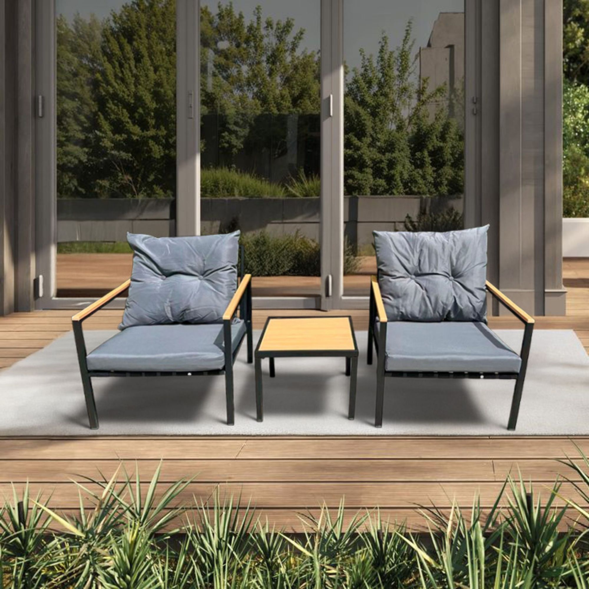 Foto 4 | Ilios Innova | Sala De Jardín 2 Plazas Gris Con Mesa De Centro  Diseño Moderno Para Exterior  Terraza O Balcón.
