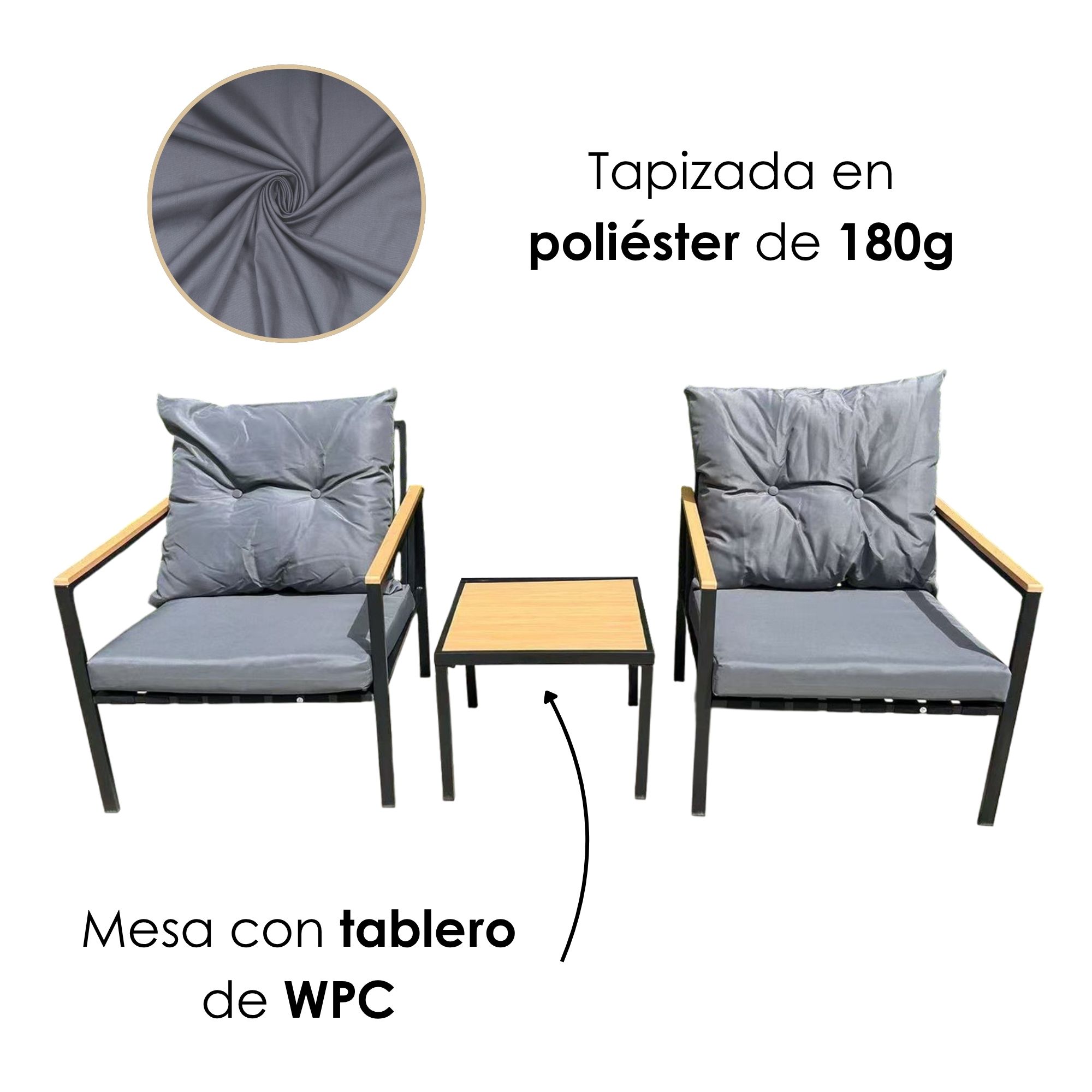Foto 7 pulgar | Ilios Innova | Sala De Jardín 2 Plazas Gris Con Mesa De Centro  Diseño Moderno Para Exterior  Terraza O Balcón.