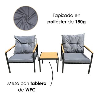 Foto 6 | Ilios Innova | Sala De Jardín 2 Plazas Gris Con Mesa De Centro Diseño Moderno Para Exterior Terraza O Balcón.