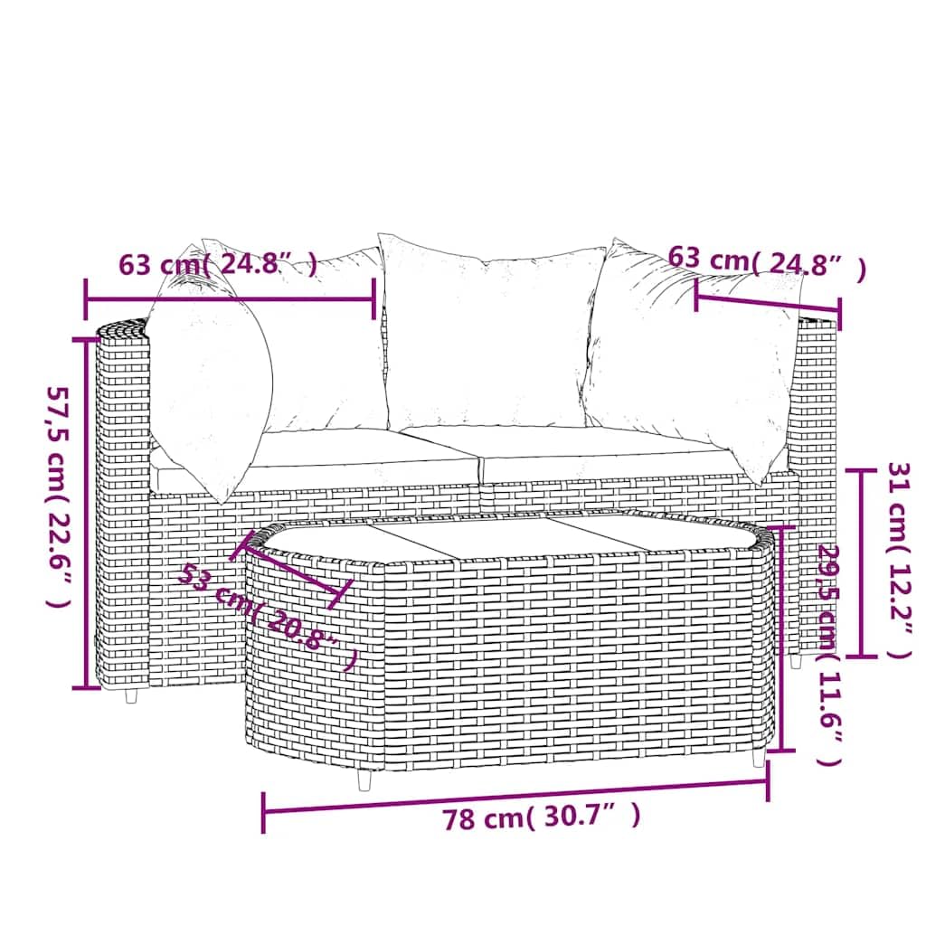 Foto 4 pulgar | Set Patio Lounge Vidaxl De 3 Piezas De Poliratán Marrón Para Exteriores - Venta Internacional.