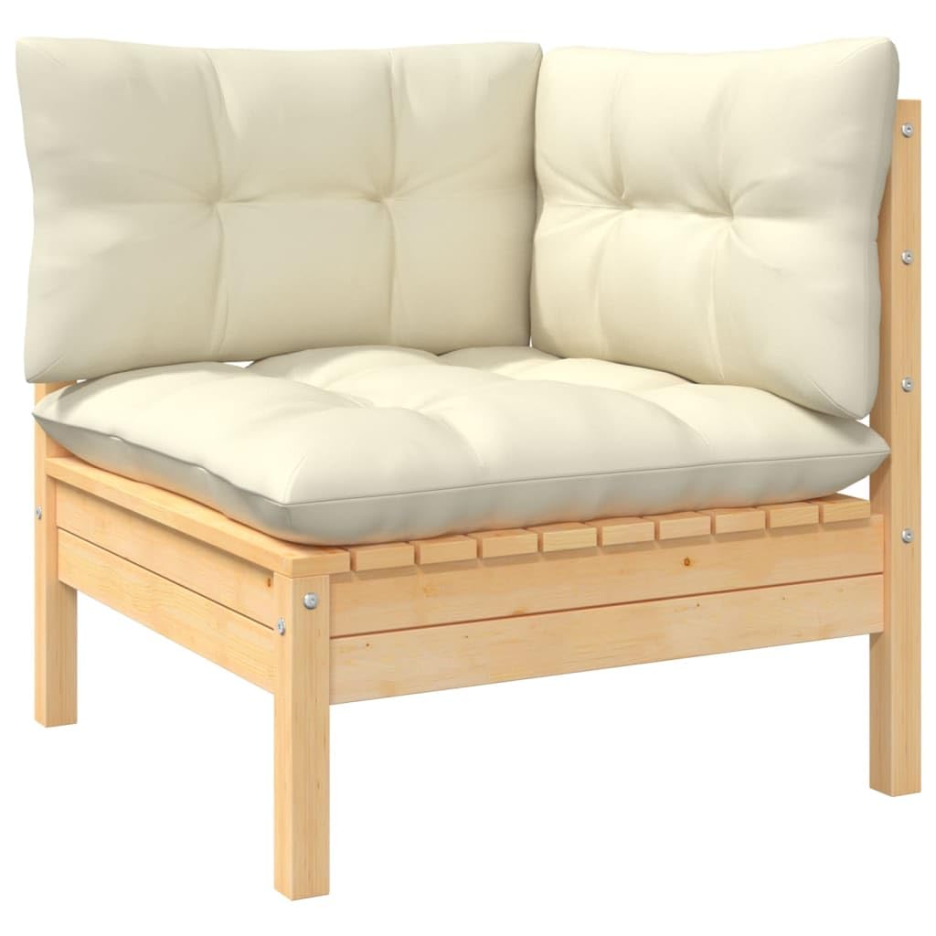 Foto 3 pulgar | Sofá De Esquina Vidaxl De Madera De Pino Marrón Crema Con Cojines - Venta Internacional.