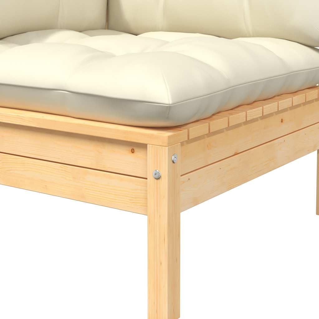 Foto 5 | Sofá De Esquina Vidaxl De Madera De Pino Marrón Crema Con Cojines - Venta Internacional.