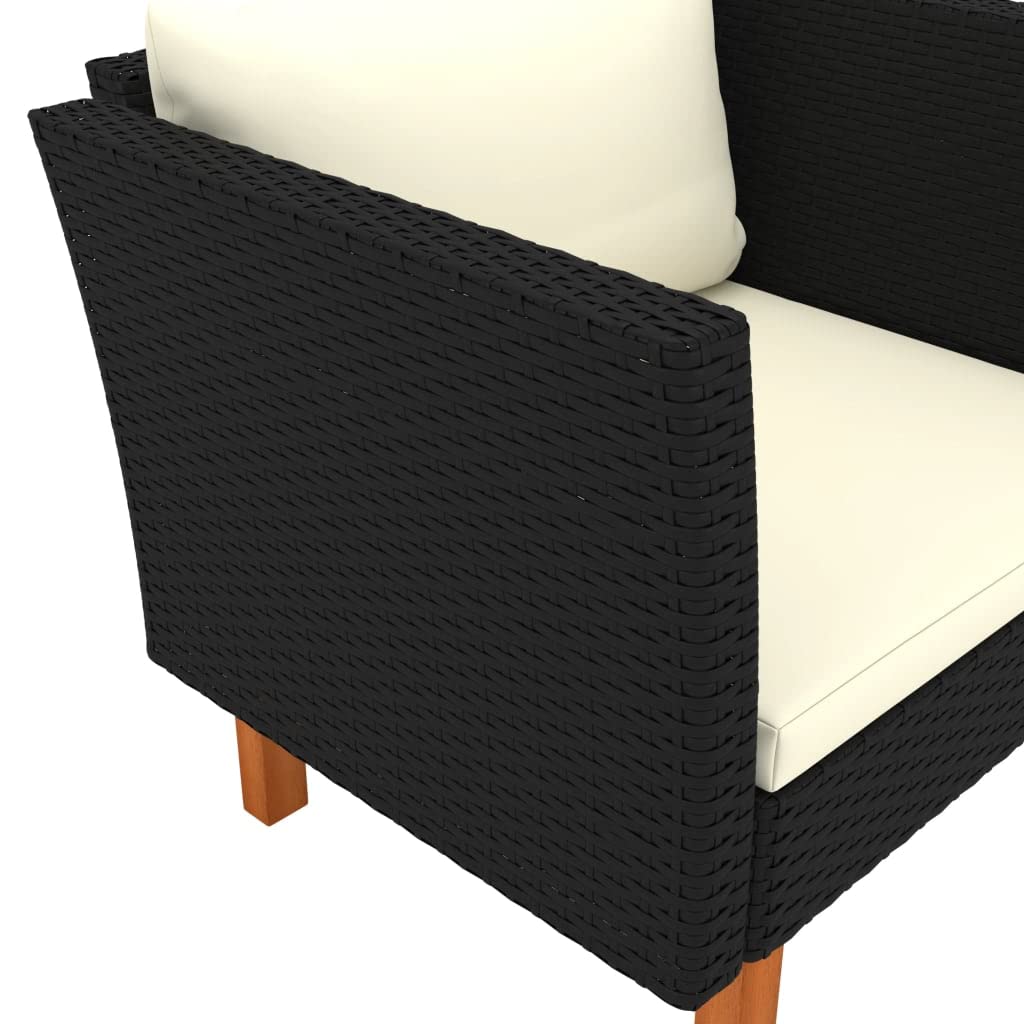 Foto 6 | Sofá De Patio Vidaxl Negro Con Cojines De Color Blanco Crema - Venta Internacional.