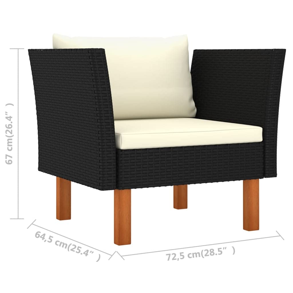 Foto 7 | Sofá De Patio Vidaxl Negro Con Cojines De Color Blanco Crema - Venta Internacional.