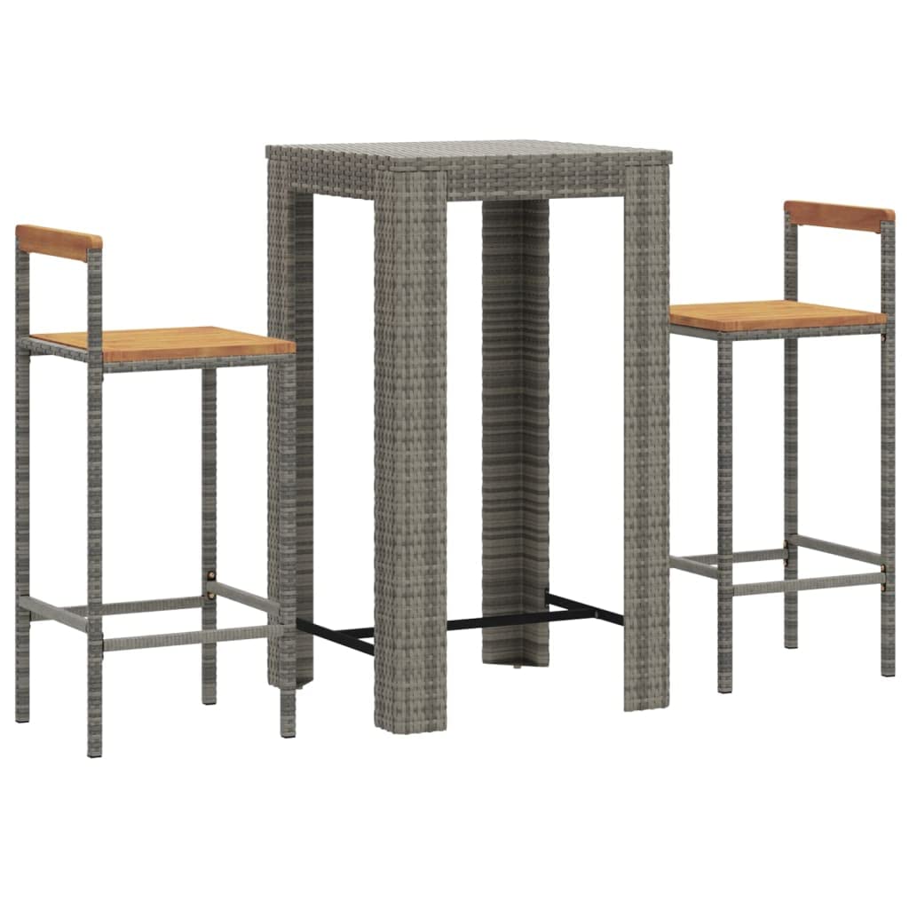 Foto 2 pulgar | Set De Bar De Jardín Vidaxl De Poliratán Gris Con Madera De Acacia  3 Piezas - Venta Internacional.