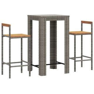 Foto 1 | Set De Bar De Jardín Vidaxl De Poliratán Gris Con Madera De Acacia 3 Piezas - Venta Internacional.