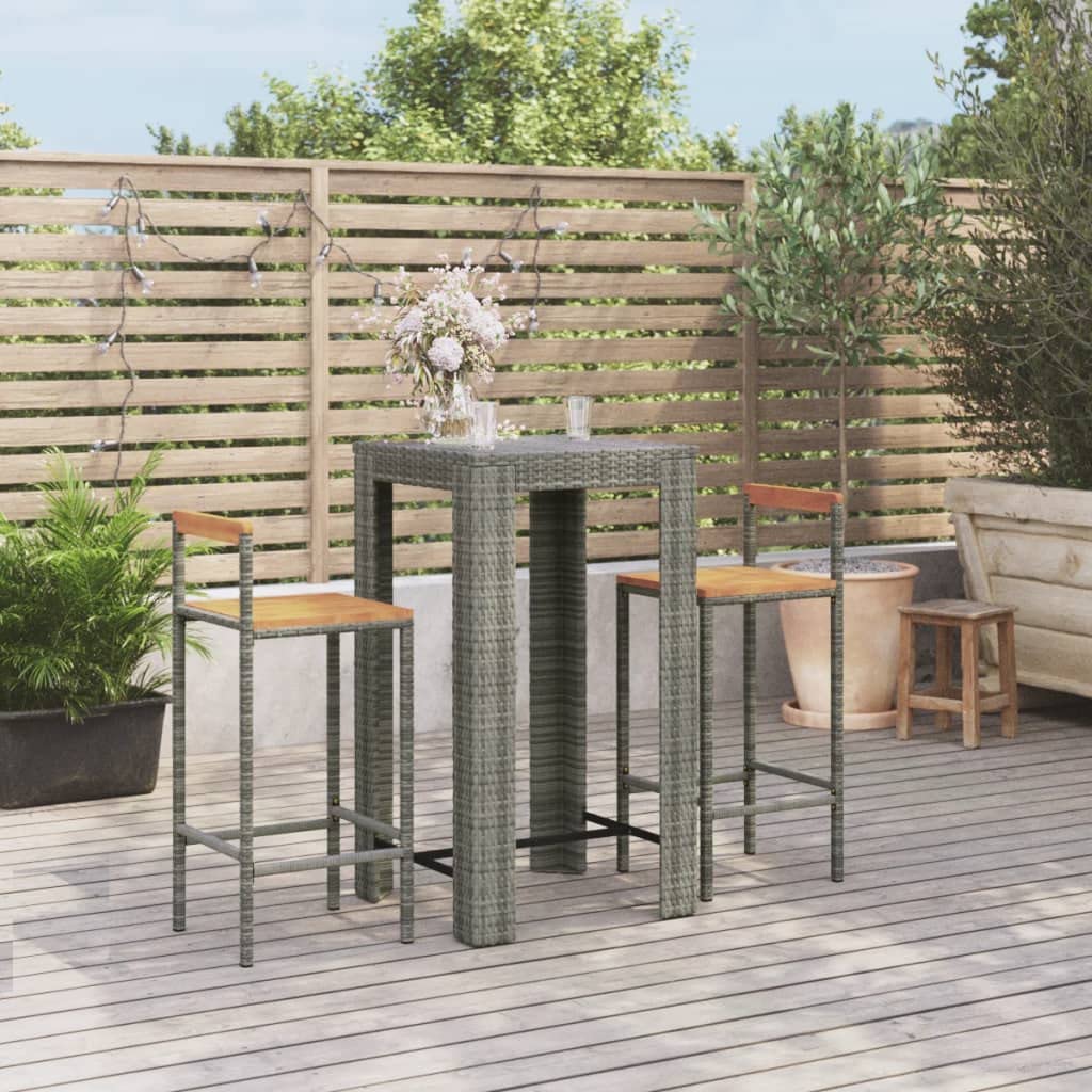 Foto 3 pulgar | Set De Bar De Jardín Vidaxl De Poliratán Gris Con Madera De Acacia  3 Piezas - Venta Internacional.